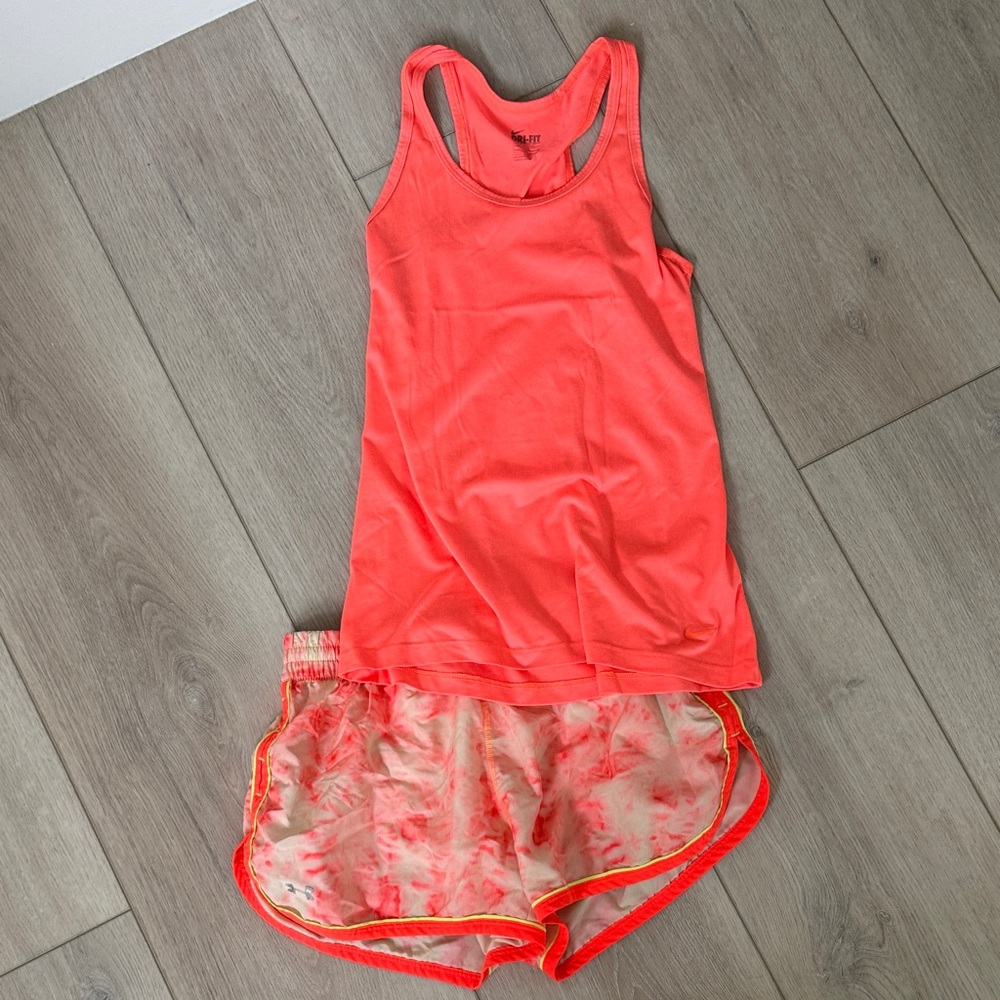 Under Armour Coral Tank and Tie-Dye Nike Shorts Set